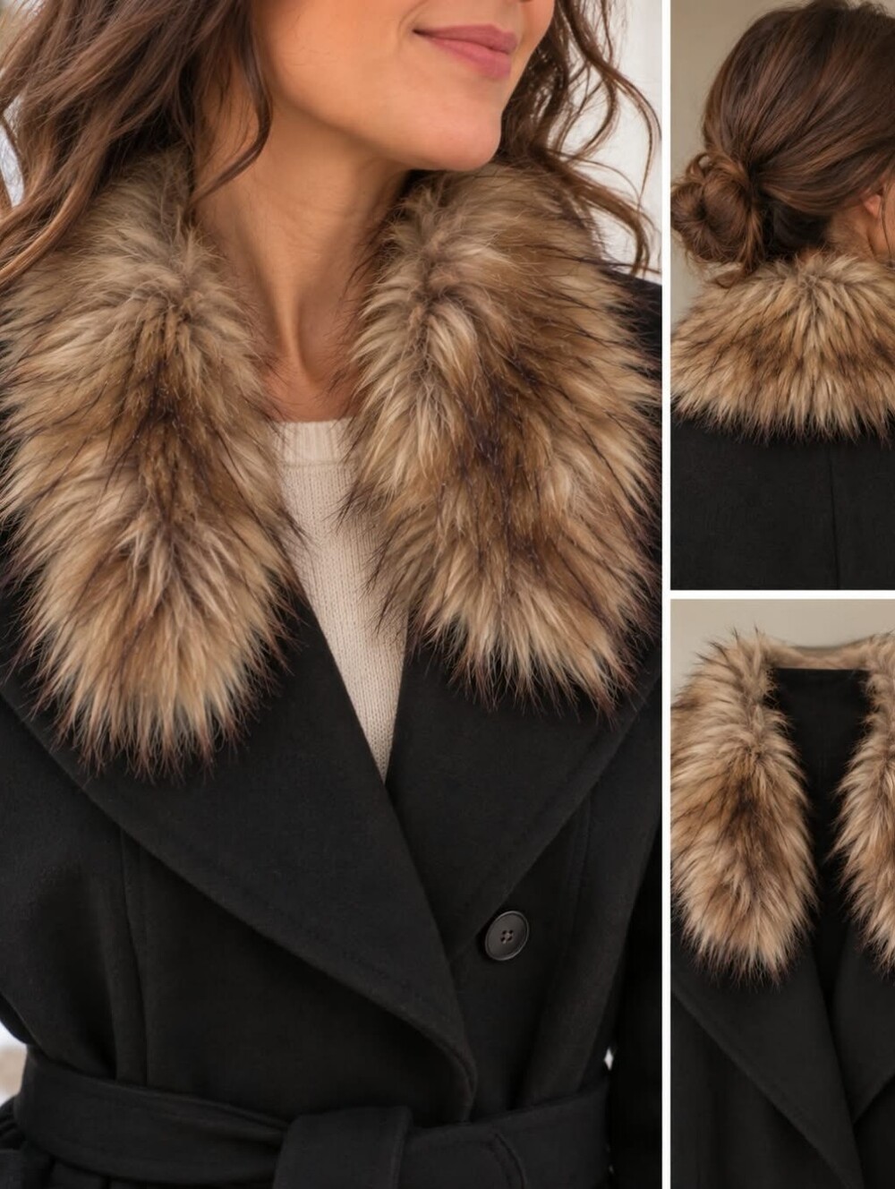 Faux Fur Collar Scarf in Light Brown